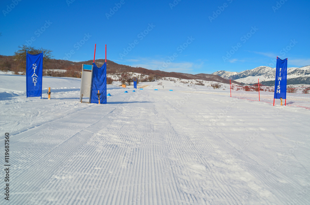 star and finish flags in ski cente Metsovo Greece