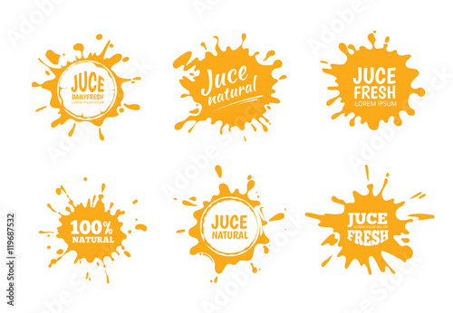 Photo Vector illustration set of Yellow juice or honey labels.