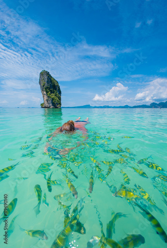 Woman swimming with snorkel, Andaman Sea, Thailand