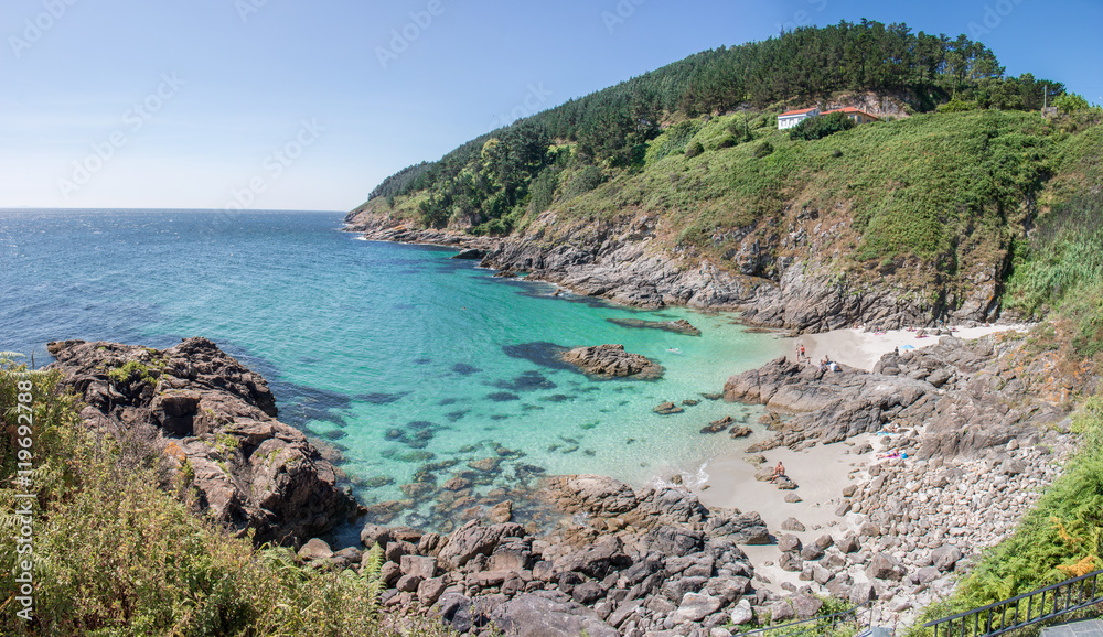 Tropische Bucht in Fisterra (Finisterre) Provinz A Coruña Galicien Spanien