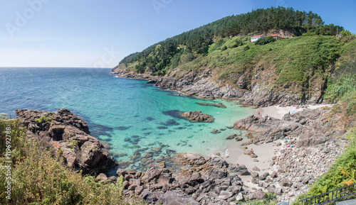 Tropische Bucht in Fisterra (Finisterre) Provinz A Coruña Galicien Spanien