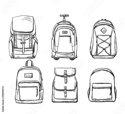 Set of different types backpacks