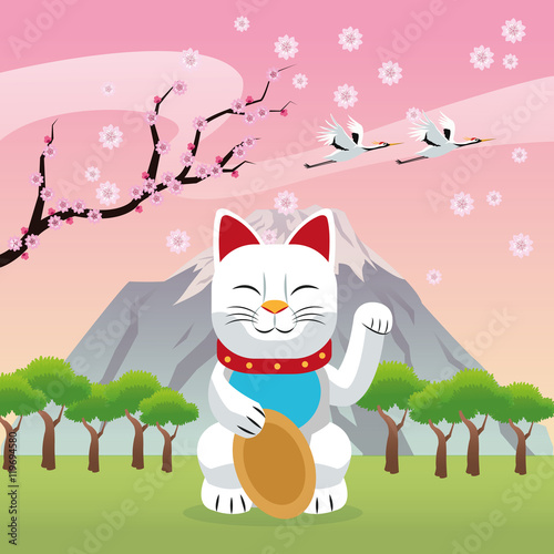 cat luck lucky japan culture landmark asia famous icon. Colorful design. Vector illustration