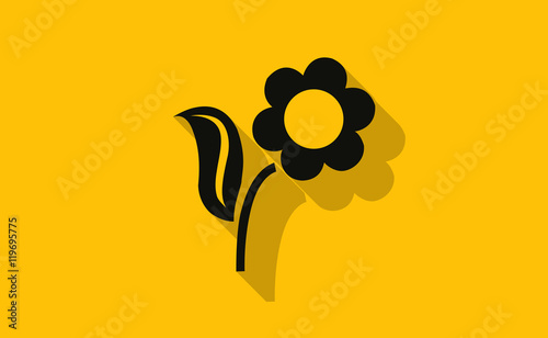 Vector flower plant with long shadow on flat background