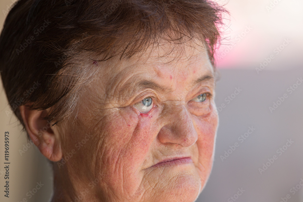 Portrait of a retired woman, sick old woman Portrait of a retired woman, sick old woman