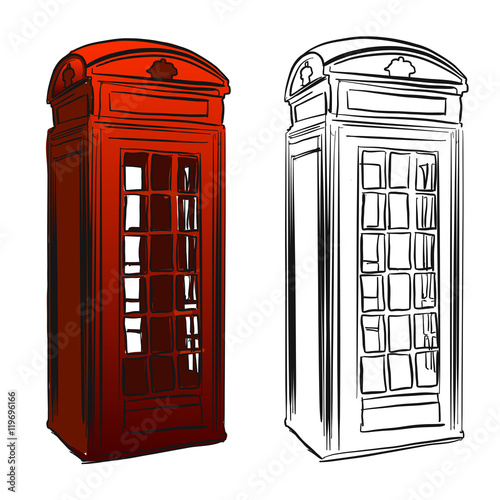 London Old Telephone Box Sketch