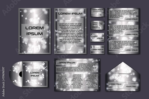 Corporate template set with glowing abstract layout. Vector company style for brandbook and guideline.