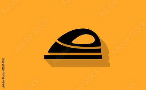 Vector black iron with long shadow on flat background