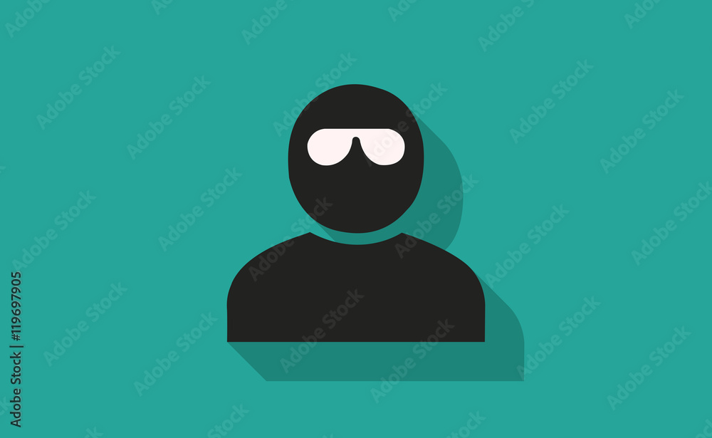 Vector man in sunglasses with long shadow on flat background Vector man in sunglasses with long shadow on flat background