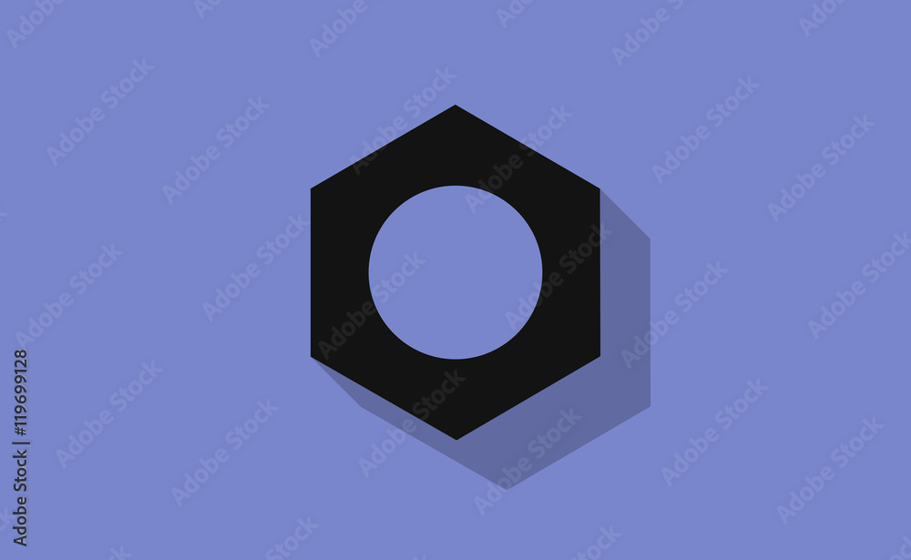 Vector nut symbol with long shadow on flat background Vector nut symbol with long shadow on flat background
