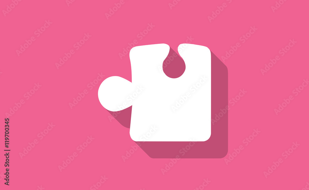 Vector white puzzle symbol with long shadow on flat background