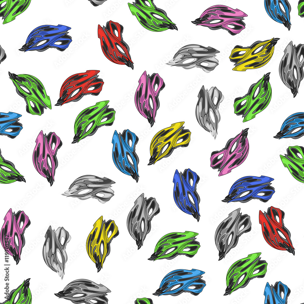 Colorful Bike Helmets Seamless Pattern on White. Colorful Bike Helmets Seamless Pattern on White.