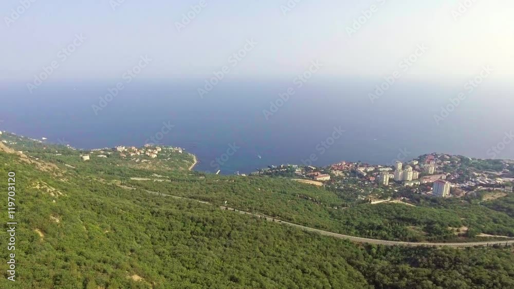 Aerial view with the city, sea, mountains and forest. Shoot from copter. 4K video Aerial view with the city, sea, mountains and forest. Shoot from copter. 4K video