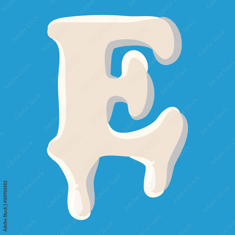E letter isolated on baby blue background. Milky E letter vector illustration