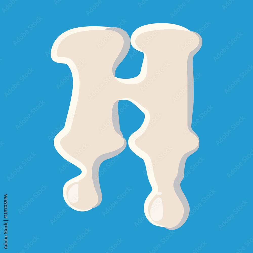 H letter isolated on baby blue background. Milky H letter vector illustration
