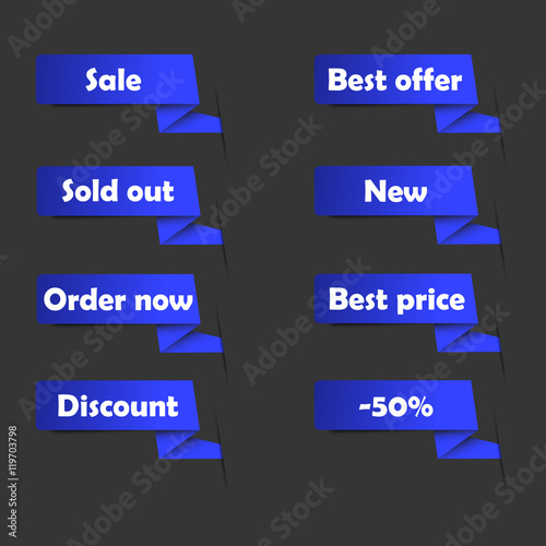 Blue sale tags for website. Set of vector announcement. Eshop labels.