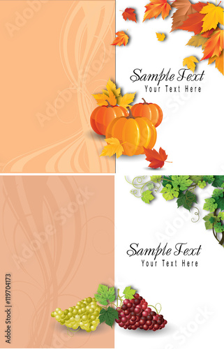 Bi Fold brochure vetor design,autumn,harvest  with pumpkin and grapes