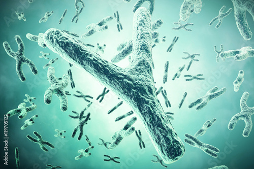 Y Chromosome in the foreground, a scientific concept. 3d illustration