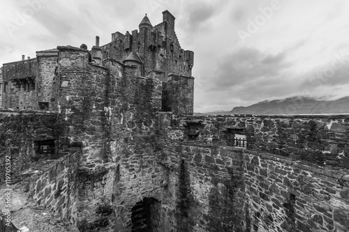 Eilean Donan Castle, Innenansicht, Highlands, Schottland, schwarz weiß