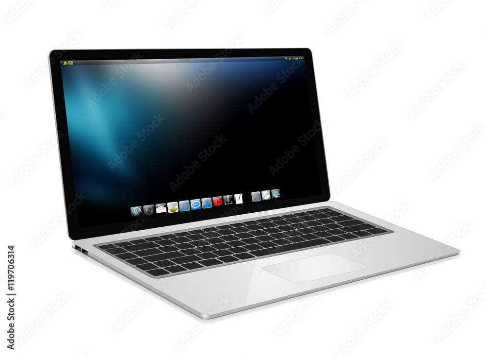 Modern laptop on white background 3D rendering Modern laptop on white background 3D rendering