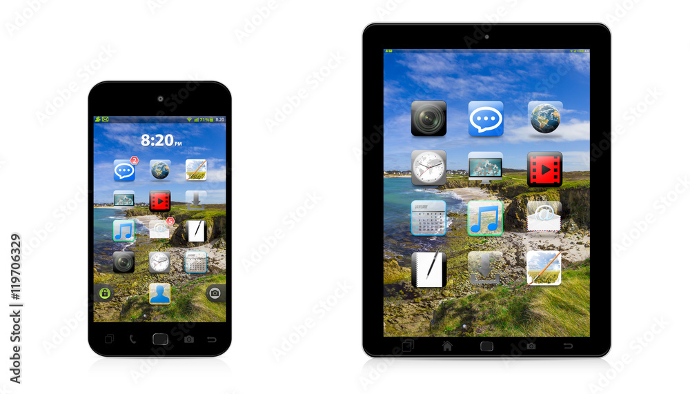 Modern digital phone and tablet on white background 3D rendering