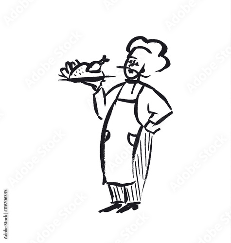 black and white french chief sketch vector illustration on paste