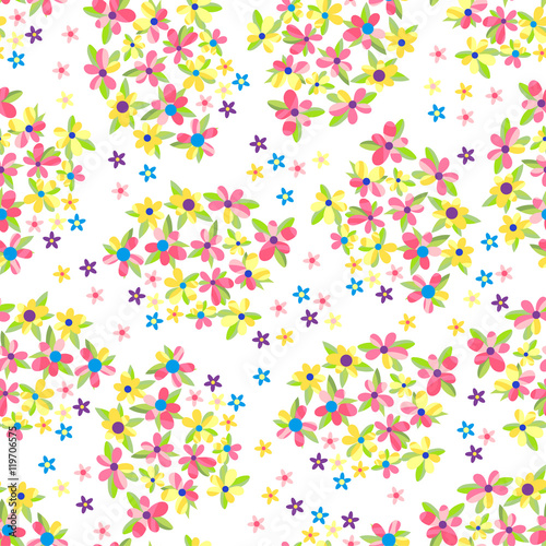 Seamless pattern with flowers on white background.