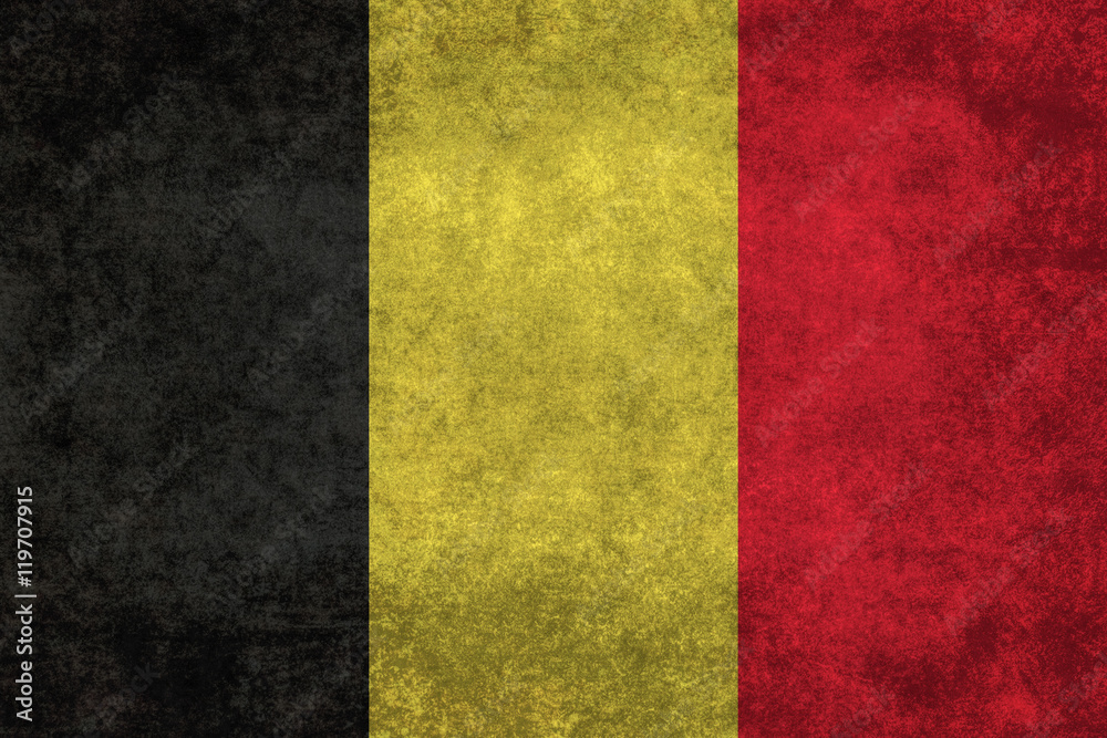 Flag of Belgium with government Lion ensign and distressed textures