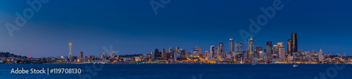Seattle skyline in twilight with clear sky