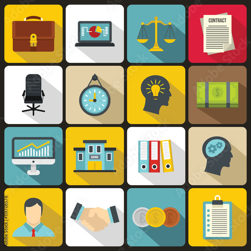 Banking icons set in flat style. Money, finance elements set collection vector illustration