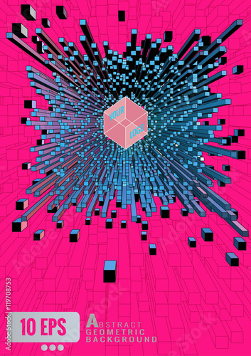 Abstract geometric cube extrude on graphic background