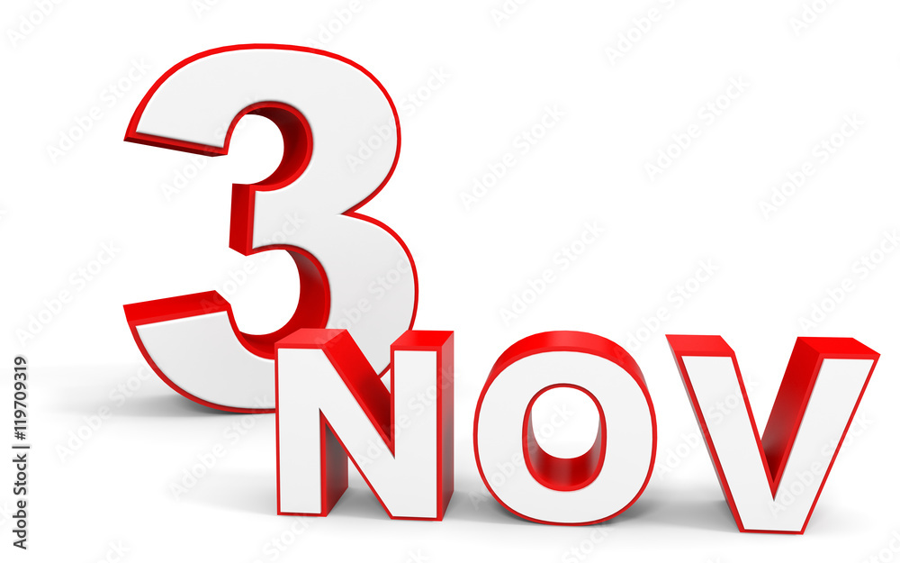 November 3. 3d text on white background. November 3. 3d text on white background.