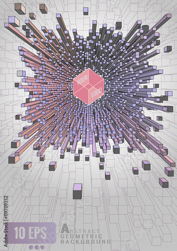 Abstract geometric cube extrude on graphic background