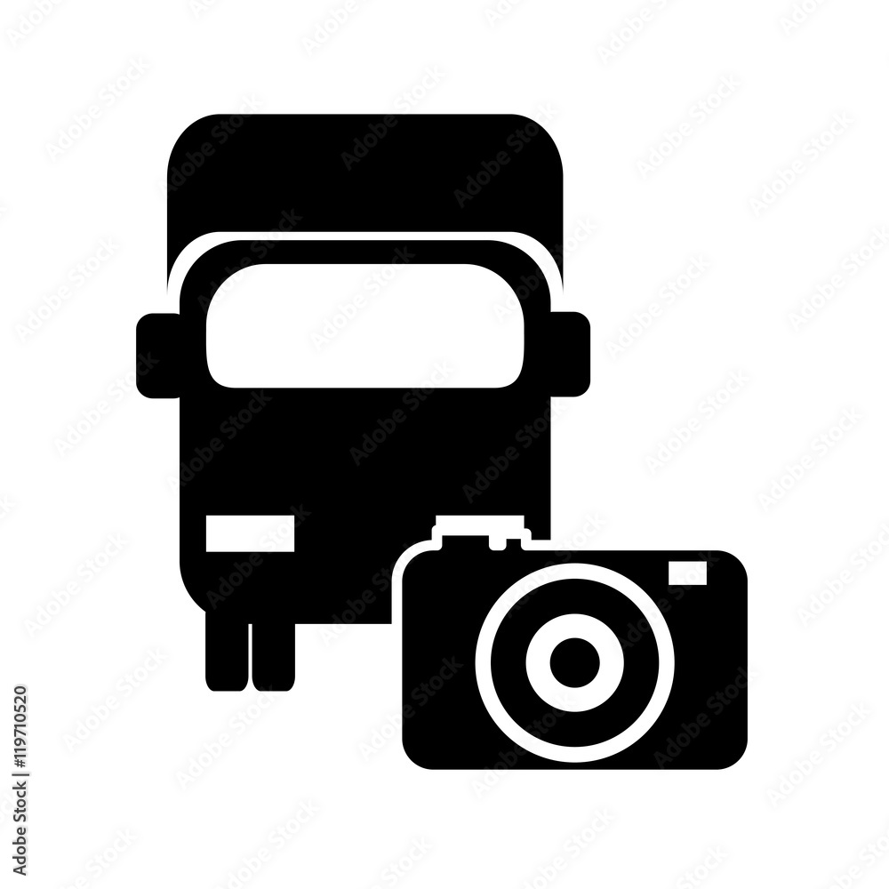 flat design truck or van and photographic camera vector illustration flat design truck or van and photographic camera vector illustration