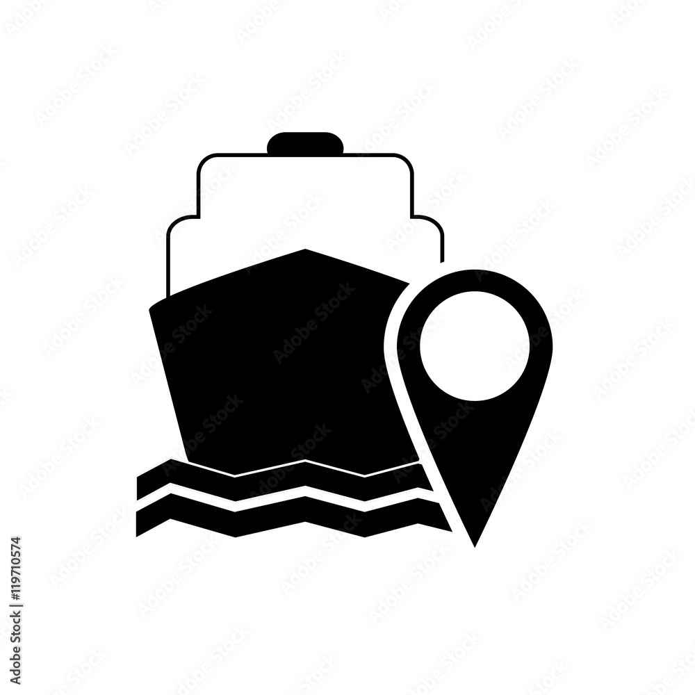 flat design cruise ship and gps map pointer icon vector illustration