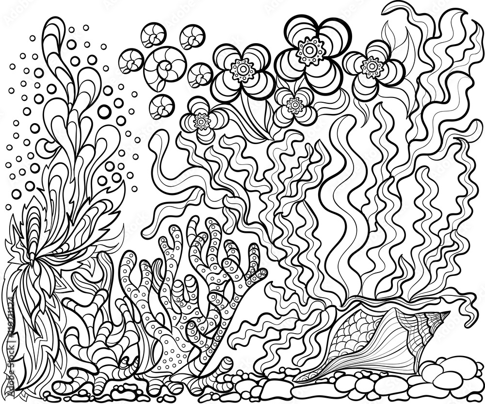 Hand drawn ink pattern. Coloring book for adult