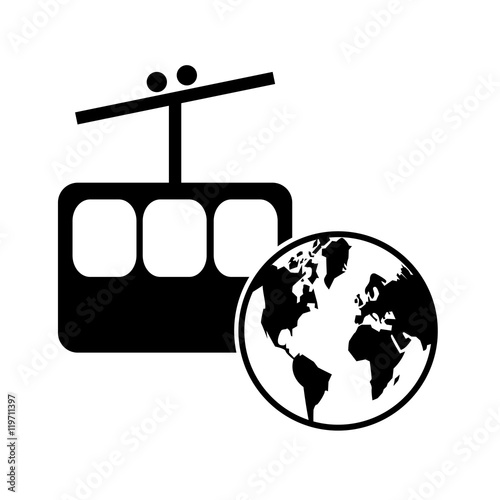 flat design funicular and earth globe icon vector illustration