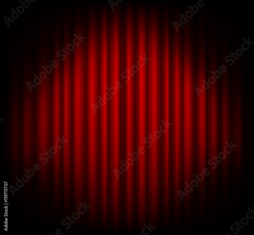 Red curtain on theater or cinema stags. Darkening at the edges
