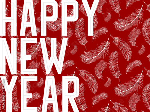 Feathers pattern on a red background. Happy New Year. East calendar. Vector illustration.