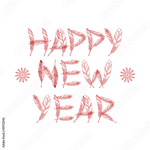Happy New Year 2017. The inscription of feathers on a white background. Vector illustration, isolate.
