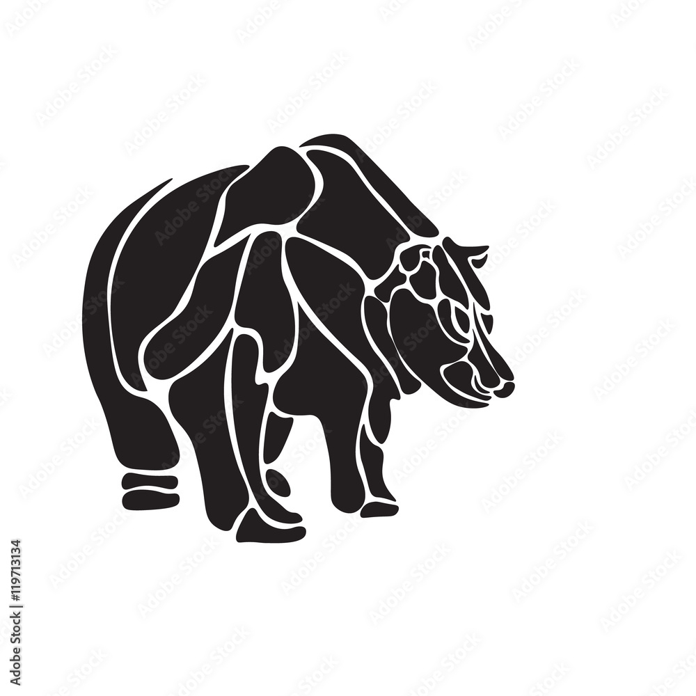 black and white engrave isolated vector bear