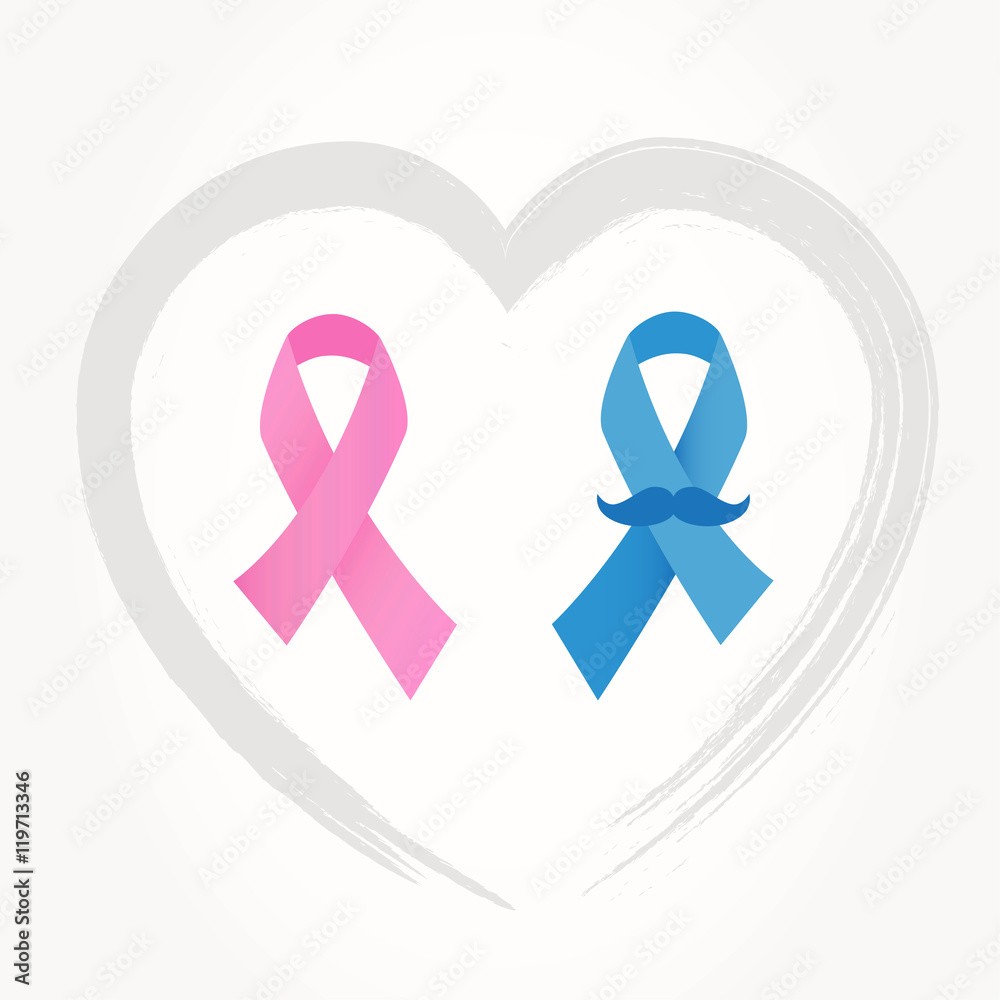 Vetor do Stock Breast and prostate cancer awareness ribbons. Pink and