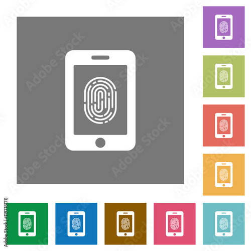 Smartphone fingerprint identification square flat icons