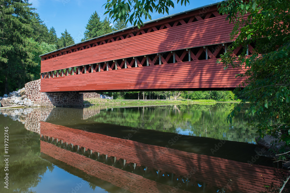 Sachs Bridge with reflection In the River in Gettysburg, Pennsyvania Sachs Bridge with reflection In the River in Gettysburg, Pennsyvania