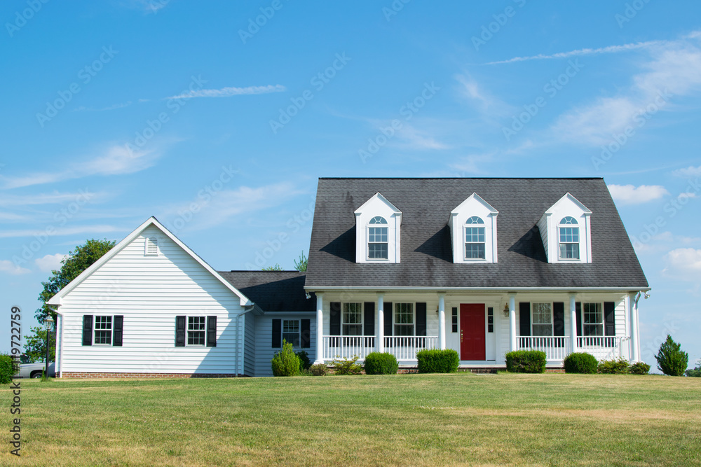 Suburban Home With Red Door In Pennsylvania