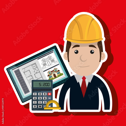 man architect protractor calculator vector illustration icon eps 10