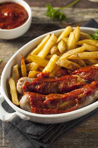 Homemade Currywurst and French Fries