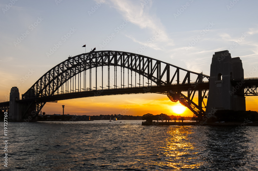 A spectacular sunset at Sydney Harbour bridge