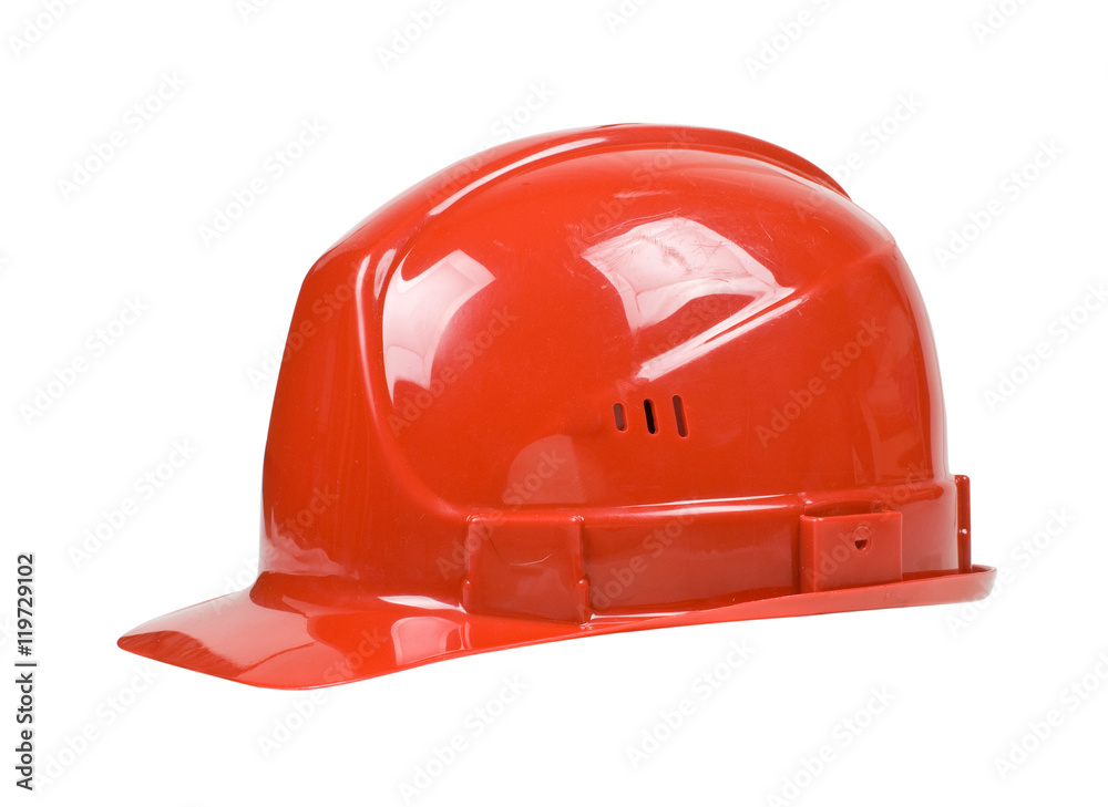 Fototapeta premium red protective helmet isolated on white background