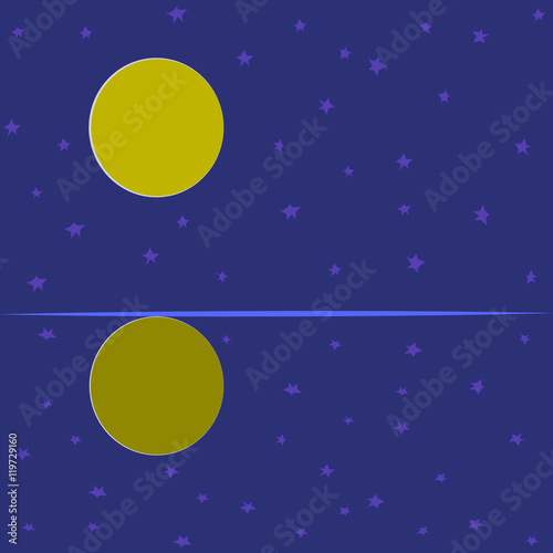 Fototapeta Naklejka Na Ścianę i Meble -  vector illustration with the moon and the reflection of the moon in the starry night